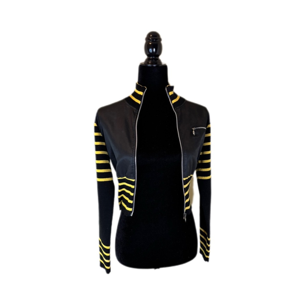 Vintage 90s Versace Jeans Couture Bee Cropped Jacket Black Yellow XS